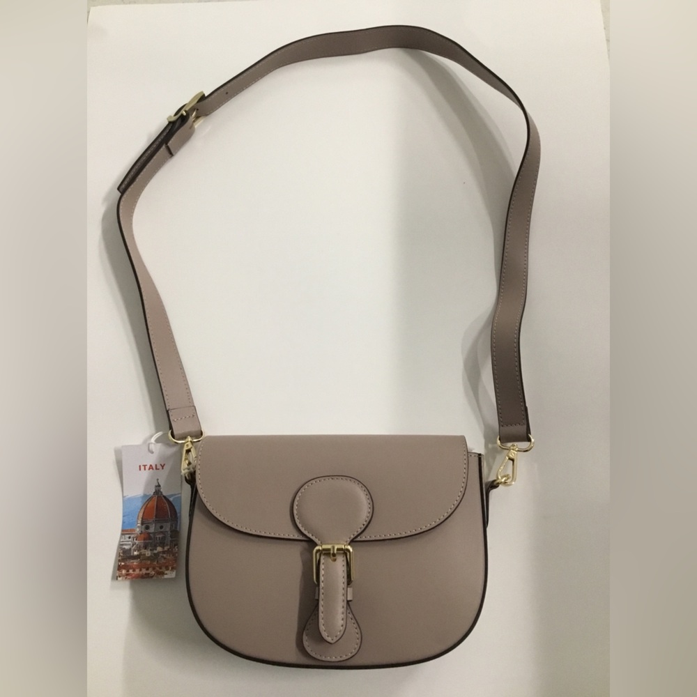 Taupe Crossbody Saddle Bag with Gold Hardware